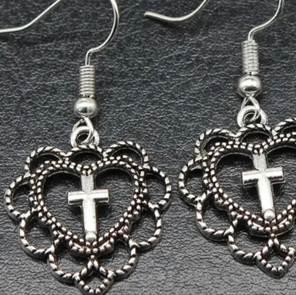 New Hollow Cross Design Hook Earrings Zinc Alloy - Picture 3 of 4